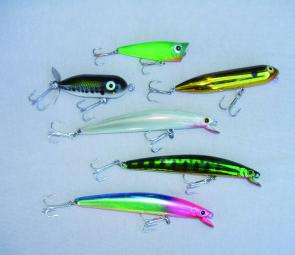 Lures that work right on or near the surface tend to be quite effective in shallow water or when fish have forced baitfish or prawns up to the surface. These Heddon, Surecatch and Viking lures are some of the author’s favourites for the top.